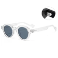 Gafas de sol redondas retro con montura transparente y lentes azul oscuro, modelo S22003 - Montura Transparente Lentes Gris Negro