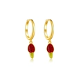 Elegant gold plated S925 silver hoop earrings with a red and green strawberry pendant - 925 Silver / Watermelon
