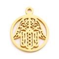 Colgante dorado de mano de Hamsa en acero inoxidable para joyería artesanal DIY - Estilo de Mano de Hamsa Dorada (KLJ7448-Z)
