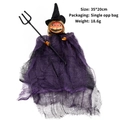 Halloween Hexe Deko mit lila Umhang und Kürbishut, Hängefigur für Partys 35x20cm - Lila