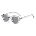 Stylish translucent smoke gray hexagonal sunglasses with dark grey lenses in 45-degree view - Geometric Sunglasses / Translucent Grey Frame Grey Lens