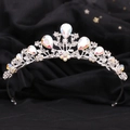 Corona tiara de plata brillante con diseño de hojas y diamantes de imitación iridiscentes - Diamante AB Fantasía / Plata Gruesa Diamantes de Imitación Blancos y AB