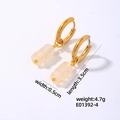 Minimalist gold hoop earrings featuring translucent cream cylindrical beads 3.5cm long - White Jade - Three Beads