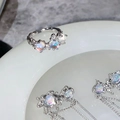 Minimalist silver ring and tassel earrings set featuring luminous moonstone gems - No. 35 Open Ring