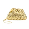 Fashionable gold woven cloud bag with metallic finish and thin shoulder strap - Gold