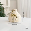 Modern white ceramic Christmas vase with gold reindeer relief, 18cm tall decor - Beige Reindeer Small