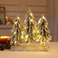 Three-piece mini Christmas tree set with faux snow and warm LED lights on a snowy base - Snow Triple Tree Style (35cm)