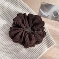 Deep brown bubble textured scrunchie in ballerina style with oversized fabric ribbon - Brown Large