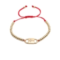 Bracciale a corda rossa intrecciata con perle dorate e ciondolo a croce con zirconi - 0082 Lucchetto a Croce / Rosso/Oro