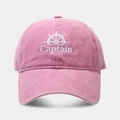 Close-up of vintage pink baseball cap with Captain embroidery and cotton texture - Adjustable / Pink