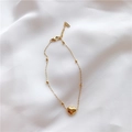 Elegant gold heart pendant bracelet with polished beads on minimalist link chain - Anklet