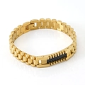 Pulsera de eslabones de acero inoxidable dorado con incrustación de fibra de carbono - Dorado
