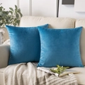 Pair of blue velvet square pillow covers displayed on a cozy sofa in a home setting - 30*50cm (No Insert) / Azure Blue