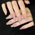Lange Mandel-Press-On-Nägel mit Eis-Katzenaugeneffekt in zartem Gelee-Rosa - Größe XS (10 Stück) / Eisiges Katzenauge Nude Rosa (S60)