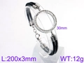 Pulsera de cuero negro de doble capa para hombre con círculo plateado de diamantes 30mm - Anillo de Zirconia Blanca Plateado Cuerda Doble Negra (KB85019-K)