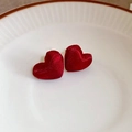 Elegant red fabric wrapped heart stud earrings with a glossy silk texture for women - Red Satin Woven Heart (87# Silver Earring Post)