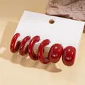 Set of 3 pairs of vintage red acrylic C-shape hoop earrings on a display card - Steel Pin Red C-Shape Style (Set of 3 Pairs)