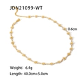 Detail showing white daisy charms on a golden titanium steel chain with 40cm length - White Necklace / Gold