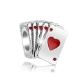 Silver poker card bear pendant with red heart enamel detail for charm jewelry - Playing Card Hearts (Silver/Red)