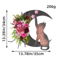 Corona de gato luna negra con peonías rosas y rosas para decoración Halloween, 35x34cm - Gato de Luna (L2-9)