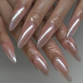 Lange mandelförmige künstliche Nägel mit nacktem Laser-Schimmer und Perleneffekt - Nude Pink Laser Mandel-Nägel (JP2785-Kleber-Typ)