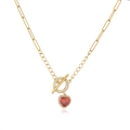 Collier en laiton plaqué or 18 carats avec pendentif coeur rouge et fermoir T - Or Zirconium Rouge