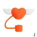 Creative orange heart straw topper with white wings made of food-grade silicone - Orange