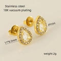 Golden 18K plated stainless steel teardrop stud earrings with zircon stones and measurements - Teardrop / White Zirconia