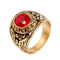 Men's vintage US Army eagle ring with large red zircon and gold stainless steel band - Gold Red Zirconia