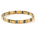 Elastic tila bead bracelet with golden metal modules and turquoise stone inlay - Turquoise