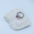 Silver stainless steel ring with a faceted pink zircon stone on a white crystal stone - Silver Base: Oct-Pink