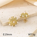 Retro golden hollow earrings with white pearls and sparkling rhinestones on stone background - Vintage Hollow Pearl (Gold/KE115236-KFC)