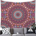 Detailed view of bohemian mandala tapestry hanging on wall above a sofa in living room - 100x70cm (Short Plush) / Purple-Pink Lake Green Mandala (27)