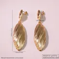 Golden stainless steel drop earrings featuring large textured oval leaf pendants - Stainless Steel Textured Leaf Dangle