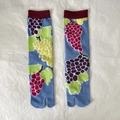 Blue tabi split-toe mid-calf socks with purple grape jacquard pattern and red cuffs - 35-41 / Blue With Grapes
