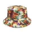 Detail of vibrant peacock feather pattern on a double-sided reversible bucket hat - M(56-58cm) / Feather Flame Pattern Style (3#)
