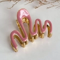 Elegante molletta per capelli a onde in smalto rosa antico con finitura oro - 5.4cm / Rosa