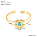 18k vergulde roestvrijstalen gedraaide armband met turquoise bloemmotief - Gouden Bloem Stijl (SB514G)