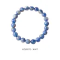 Macro detail of natural blue azurite stone beads on a minimalist beaded bracelet - Natural Kyanite Style (WB335)