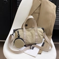 Khaki large capacity nylon crossbody bag with matching round coin purse on magazine - Khaki
