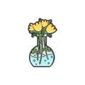Emaille-Pin mit gelber Tulpe im Glaskolben mit blauer Flüssigkeit auf weißem Hintergrund - Gelbe Tulpe Runde Flasche (QHXZ1507)