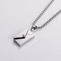 Detailed view of silver envelope pendant necklace with sparkling cubic zirconia stone - Steel Color (With Chain)
