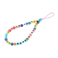 Kleurrijke evil eye kralen telefoonkabel met roze koord en smiley kraag detail - YR2708-Veelkleurig Boze Oog