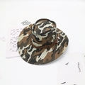 Outdoor camouflage western cowboy hat with brown woven rope and metal ventilation holes - Coffee Camo