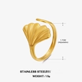 Adjustable 18K gold plated stainless steel ginkgo leaf ring in minimalist design - Ginkgo Leaf Style (ZN142) / Gold
