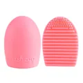 Pink silicone brush egg cleanser tool featuring textured scrubbing surface and smooth back - Engraved Style / Pink