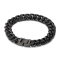 Bracelet gourmette noir poli de 10mm en acier inoxydable avec fermoir rabattable pour hommes - 12mm 21cm Bracelet / Noir