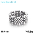 Anillo de acero inoxidable estilo correa de reloj plateado para hombre y mujer, 9mm - US 6 / Color Acero