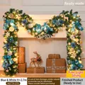 2.7m Blue and White Christmas Garland with LED Lights, Ornaments, and Blue Silk Bows - 270CM Finished Garland Set / Blue & White