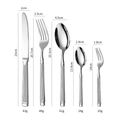 Silver stainless steel flatware set with ribbed handles and detailed size specifications - Five-Piece Set / Silver